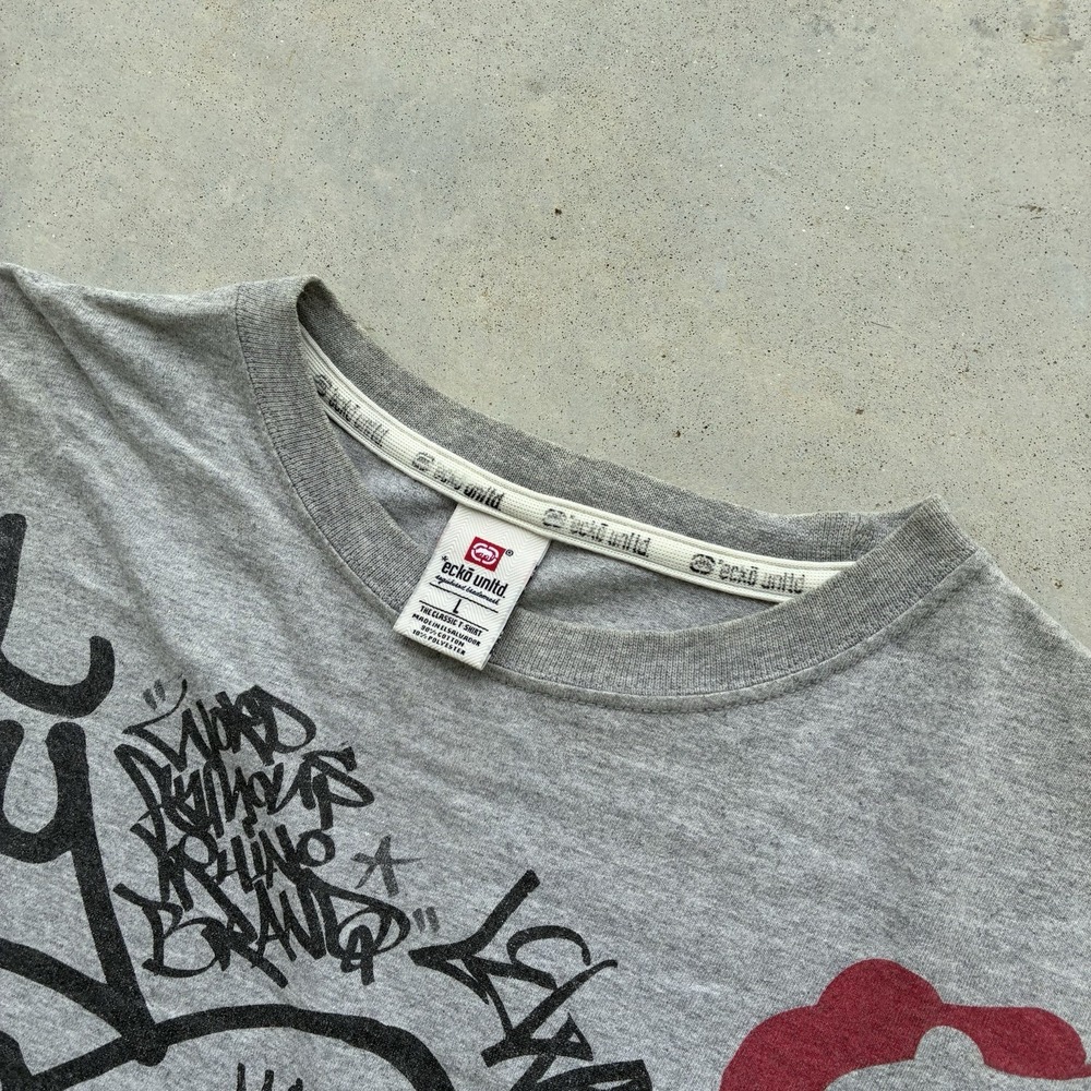 Y2K Vintage Ecko Unltd. T-Shirt Grey Graffiti Graphic Print Logo Skater Pinkman - Picture 5 of 7